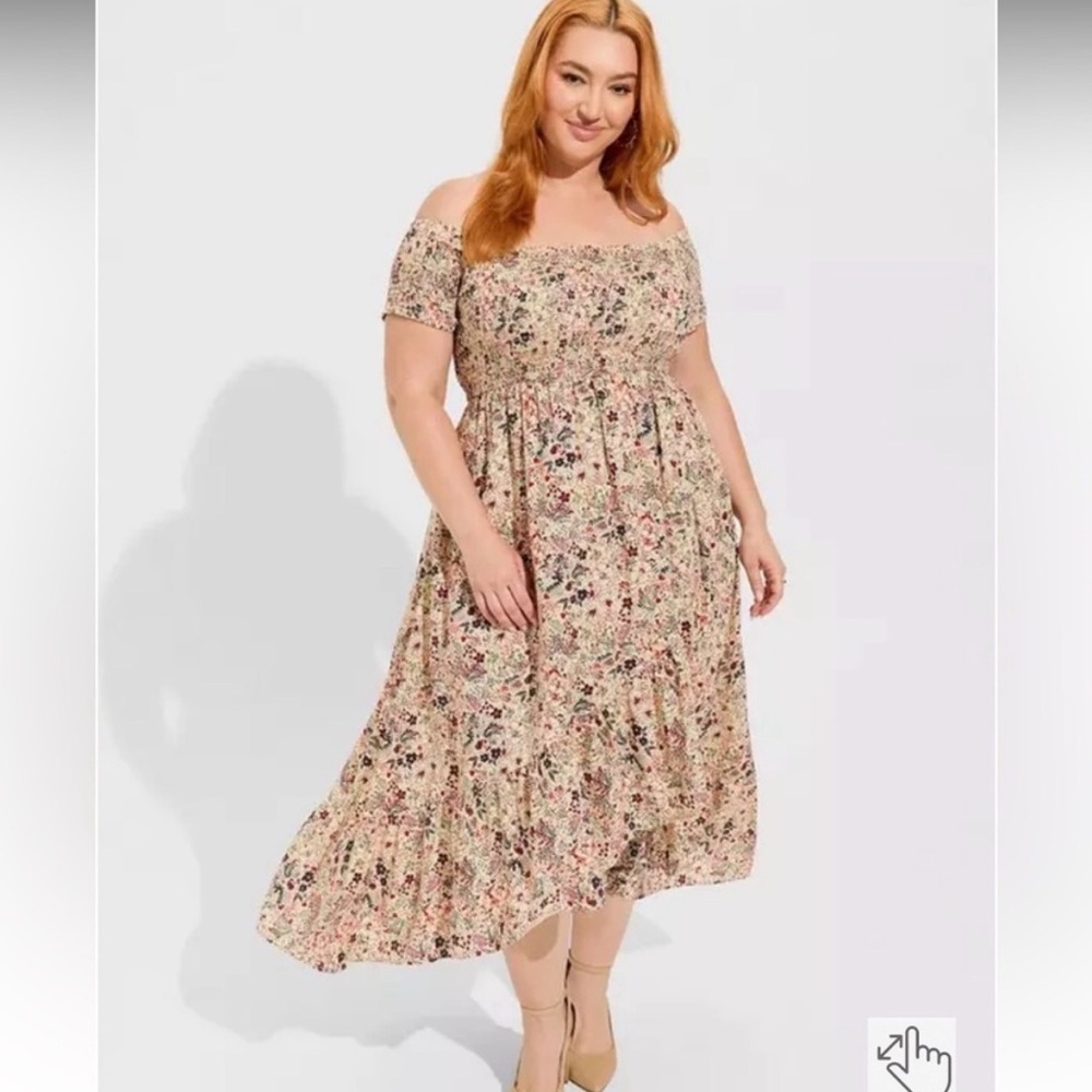 Torrid 6X Floral Challis Off Shoulder Tulip Hem Maxi Dress - EUC boho floral